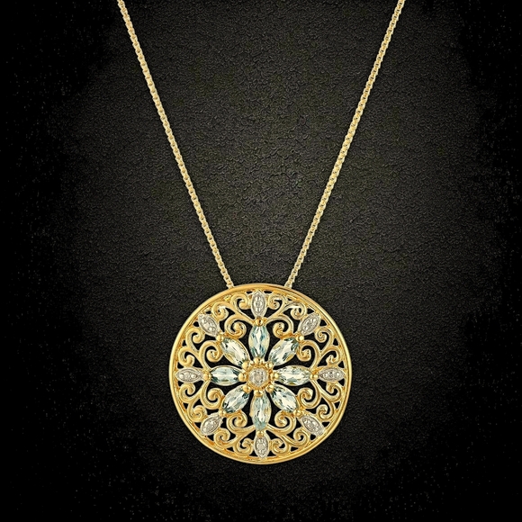 NWT 18K Gold Plated Sterling Silver Sky Blue Topaz Diamond Accent Necklace 18" - Picture 1 of 2